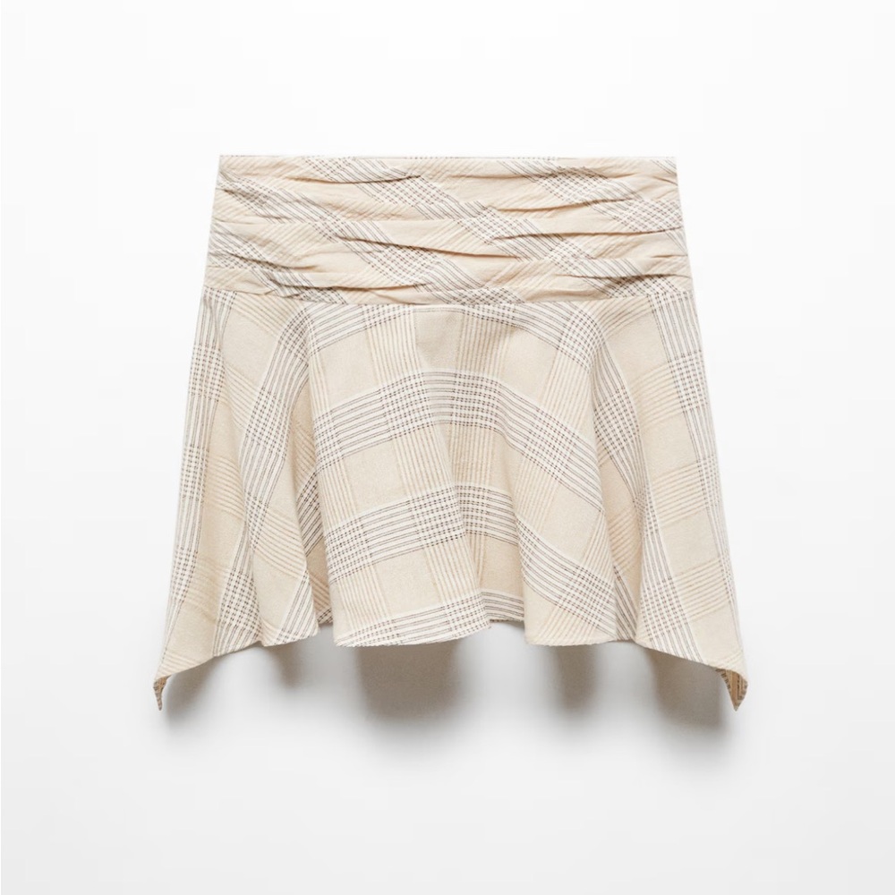Mango Asymmetrical Plaid Skirt in Cream and Tan - Picture 4 of 6
